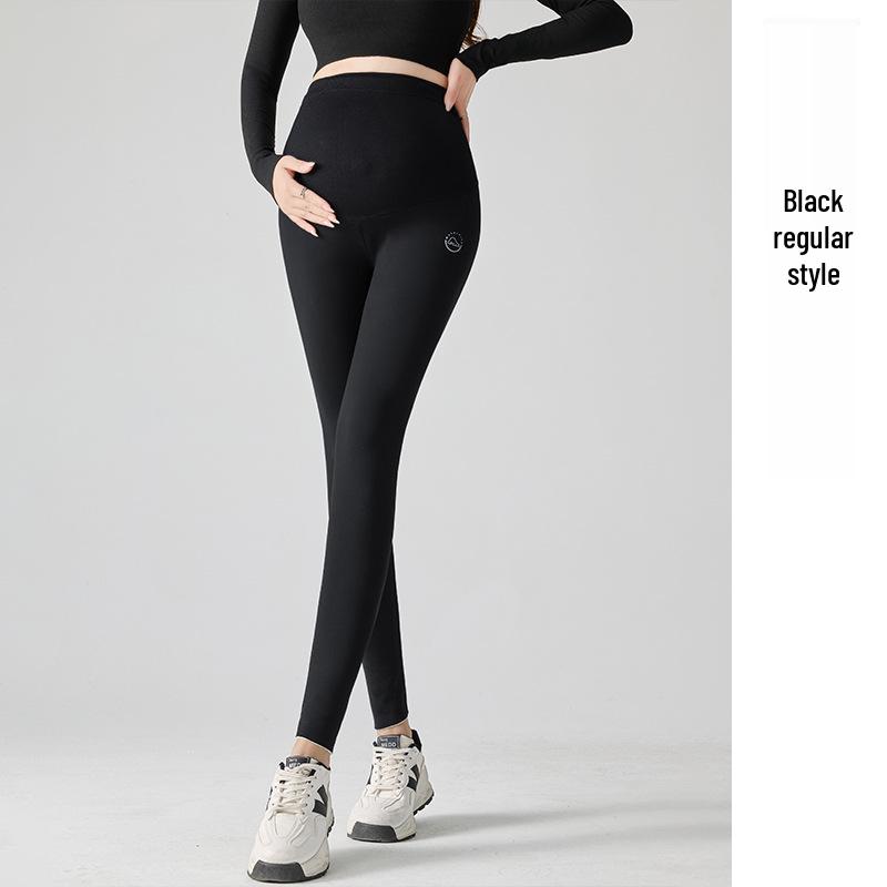 Colanți de maternitate cu căptușeală de lână, model rechin, gri închis - Suport abdominal și ridicare șolduri, pentru toamnă/iarnă, pantaloni de yoga pentru sarcină