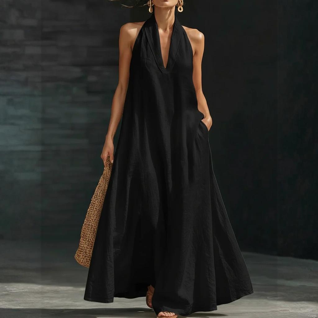 Women's Dress Casual Flowy Dresses V-neck Vocation Boho Beach Sundress