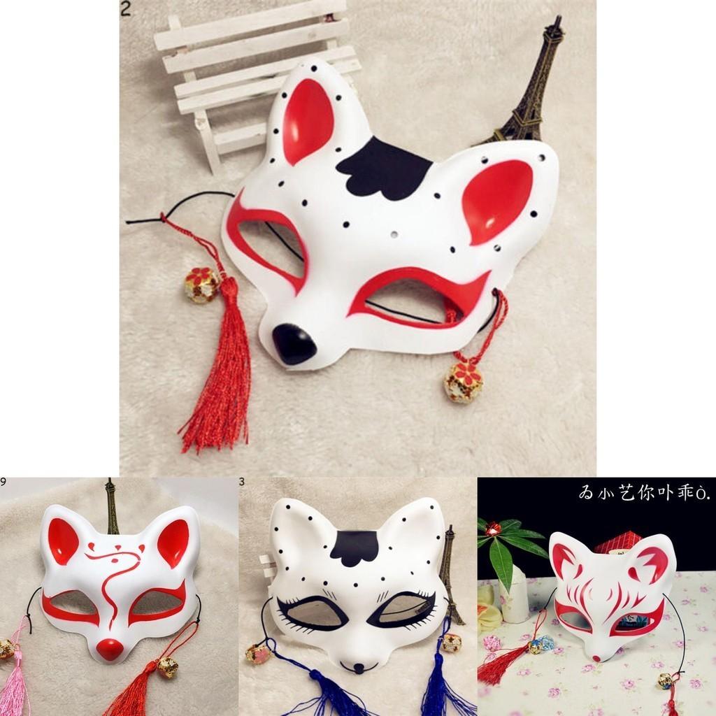 Half Japanese Anime Face Fox Mask Handpainted Kitsune Halloween Cosplay Gift