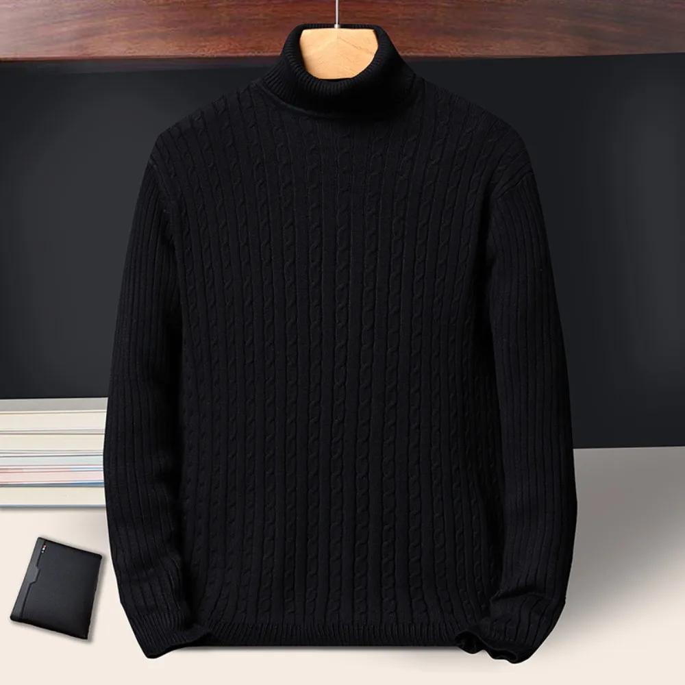 Neue Herren Rollkragenpullover Herbst Gestrickt Gestreift Streetwear Warm Langärmlig Pullover Einfarbig Basic Stil Lässige Oberteile