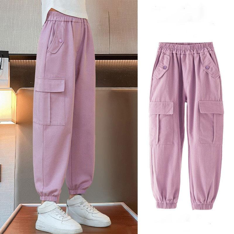Cargo Pants for Girls Kids Casual Trousers   Trendy Korean Style Bunded Feet Children's Pants
