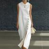 European and American Summer Women's Clothing New Sleeveless Split-ended Long Dress Temperament French Elegant Dress