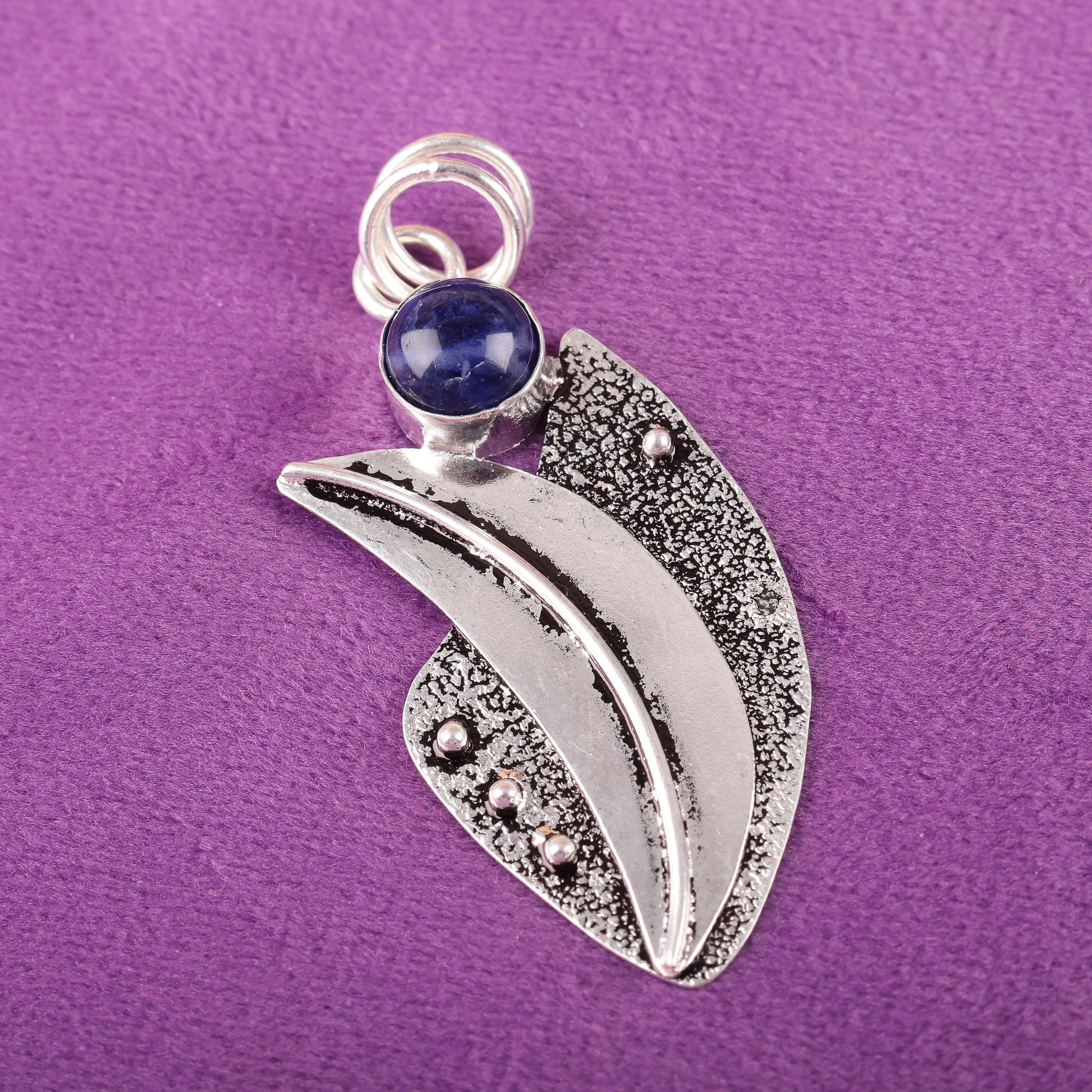 

Подвеска из драгоценного камня содалит ручной работы, 925 пробы, серебряная подвеска, антикварная бижутерия, подвеска для подарка на помолвку 2.05 Inches синий