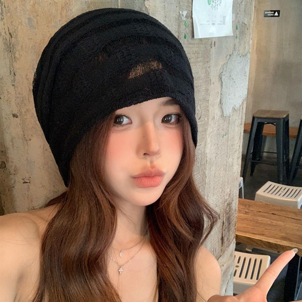 Hollow Beanies Hat Breathable Sunscreen Cap Retro Knitted Hat Spicy Girls