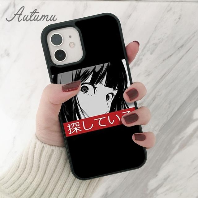 Traurige japanische Anime-ästhetische Telefonhülle für iPhone 11 12 13 14 Pro Max Mini X XR XS SE 2020 6S 7 8 Plus Galaxy S21 S22 Shell