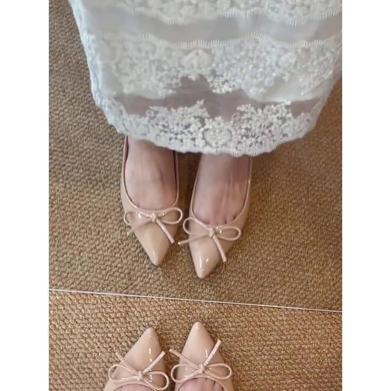 Nei Zeng leather retro pointed bow Mary Jane shoes women's high-end versatile flat shoes