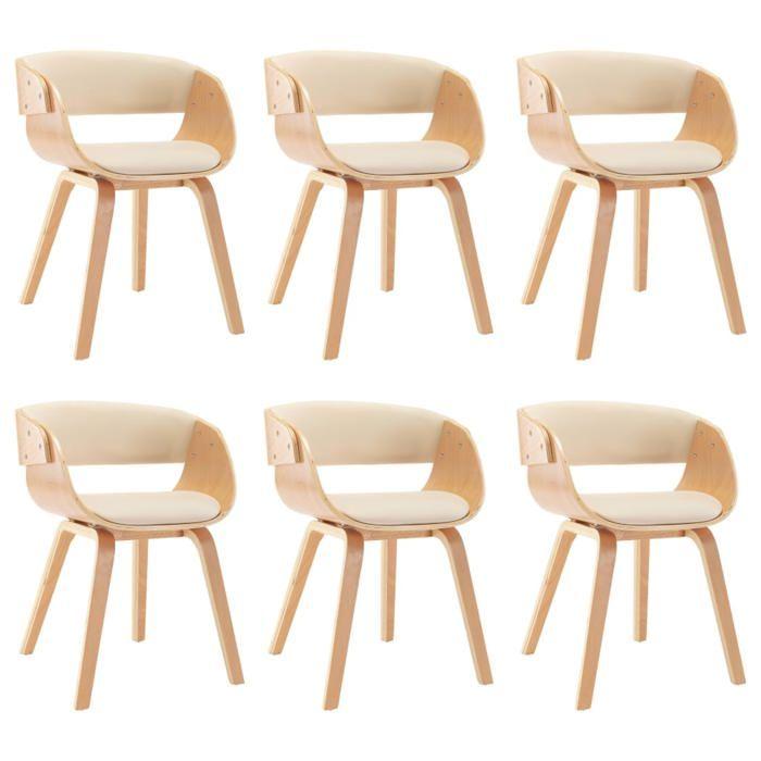 Dining Chairs - EXCLUSIVE HOUSE - Set of 6 - Cream Faux Leather - Solid Wood - Padded Seat