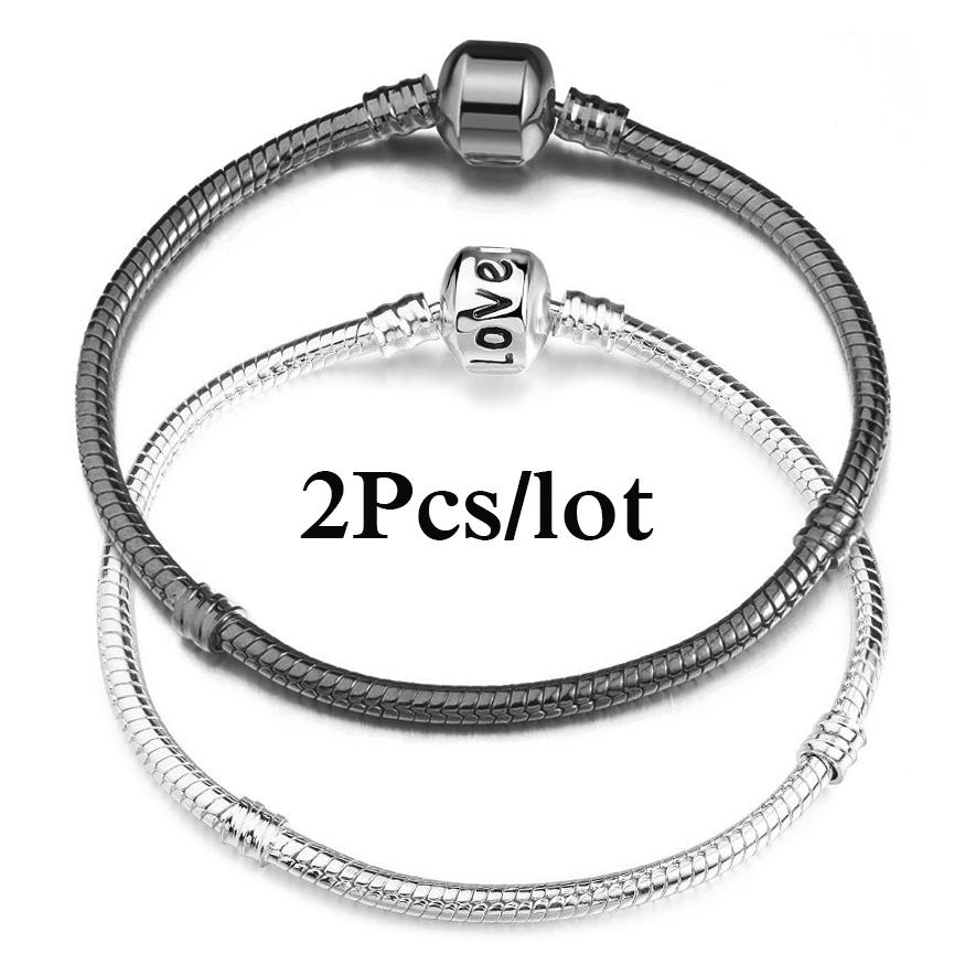 2 Stück/Los Sonderangebot 3mm Silberfarbene Schlangenkette Charm-Armband Für Damen Herren Passend für DIY-Armbänder Schmuck Geschenk