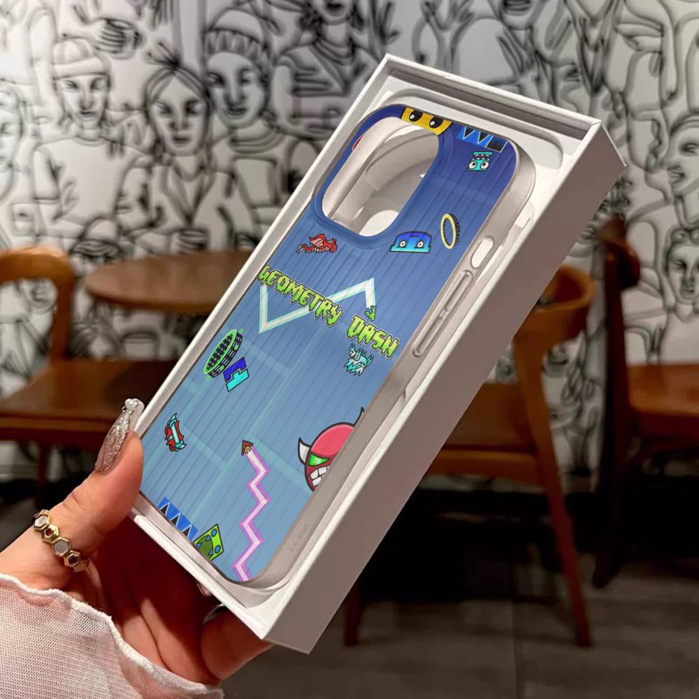Game Geometry Dash For IPhone 16 15 11 12 13 14 17 Pro Max PLUS Pro Soft Corrugated Silicone Back Phone Case