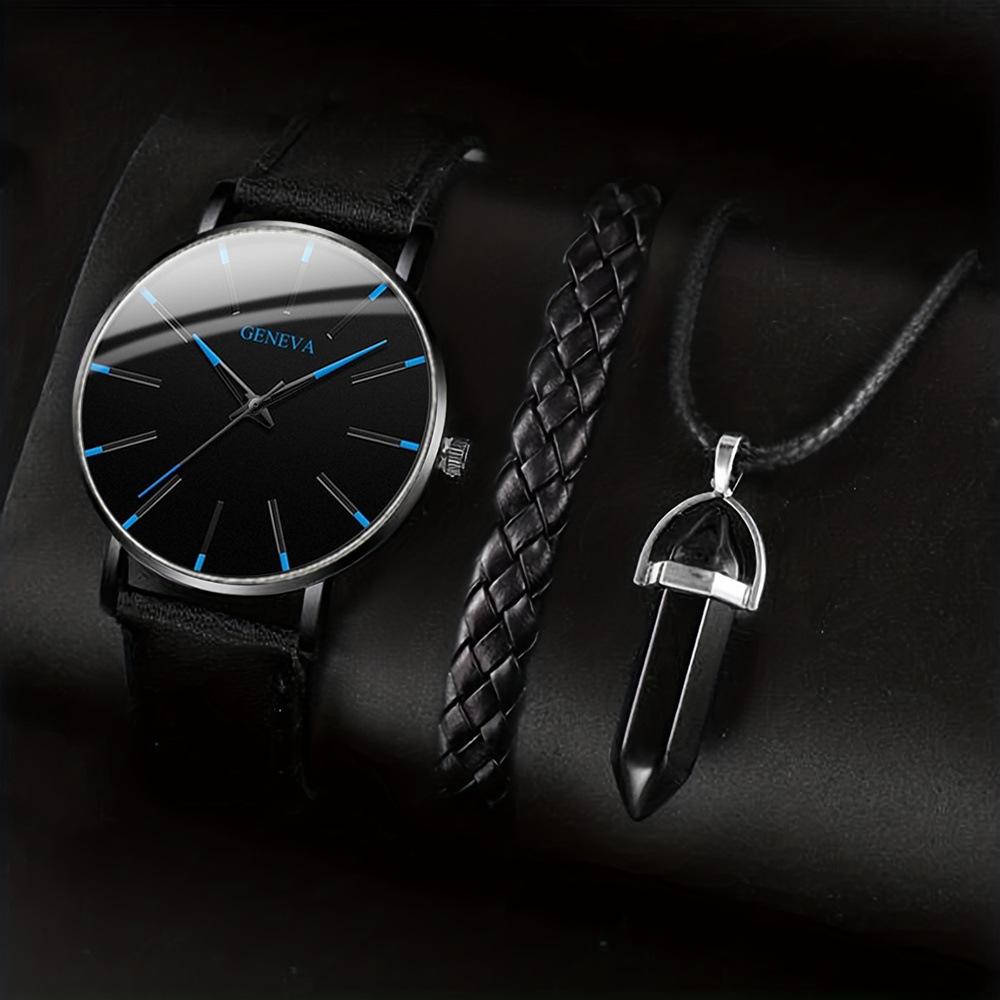 3-Piece Set Watch Necklace Bracelet Men S Watch Belt Watch Quartz Watch Fashion Men S Set