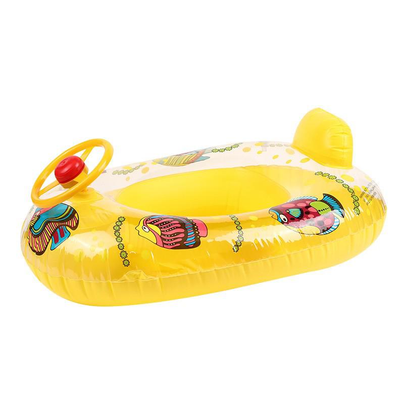 Cartoon Inflatable Swimming Ring Car with Horn & Steering Wheel for Ages 1-3
