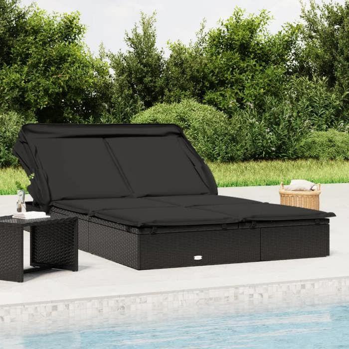 VidaXL Transat 2 places avec toit pliable noir 213x118x97 cm 319652
