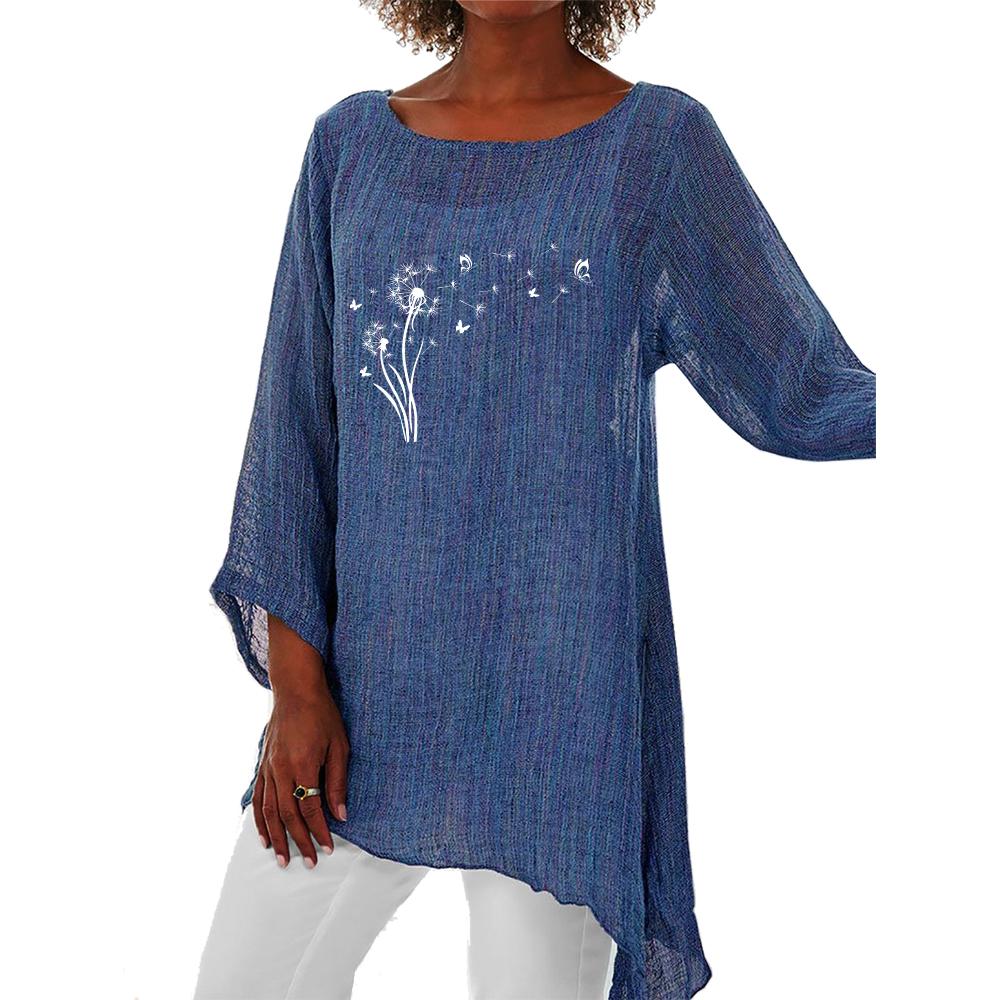 

Женская мода, весенне-летняя свободная рубашка, женские повседневные топы с длинными рукавами 3/4 и цветочным принтом, большие размеры, блузки с круглым воротником XXXL