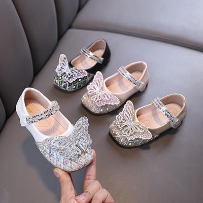 Nuovo stile autunnale da bambina elegante, scarpe basse da principessa con strass per bambine, scarpe in pelle, scarpe per esibizioni di danza