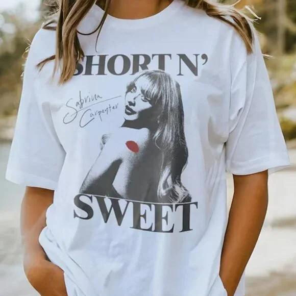 Vintage Sabrina Carpenter Tshirt Short N Sweet Tour Fashion Hip Hop Cotton Oversized T Shirt Men Women Y2k T Shirts Fans Gift