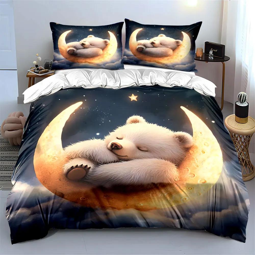 Sleeping Bear Moon Decor Set Soft Comfortable Duvet Cover Bedding Set Included 1*Duvet Cover & 2*Pillowcases gift