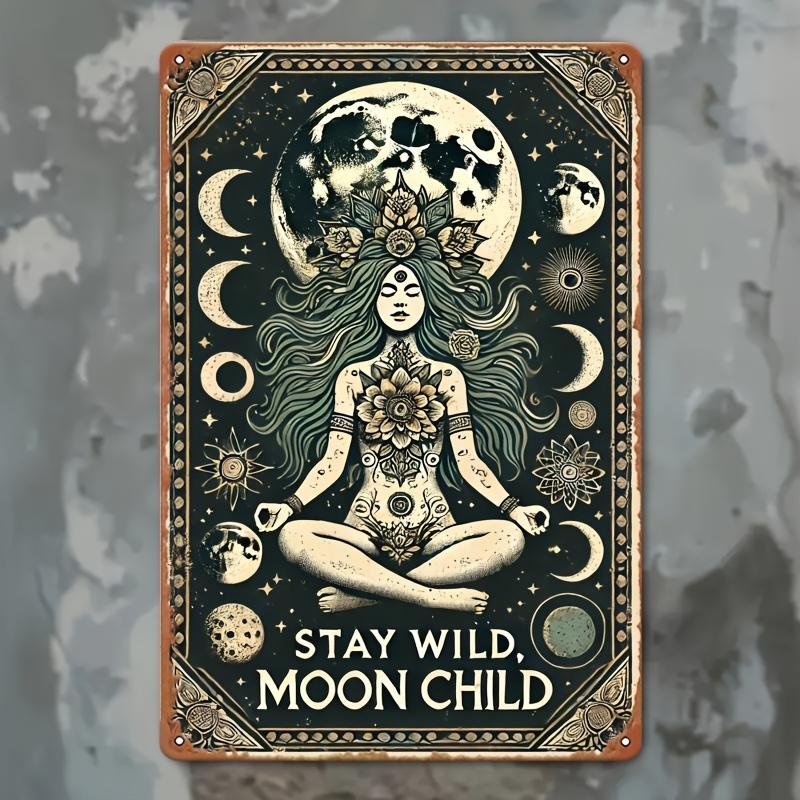 2D Flat, 2D Wall Art- 1pc, Moon Youngsters Sitting Wildly- Vintage Metal Tin Painting, Art Decoration, Easy Installation, 19.81x
