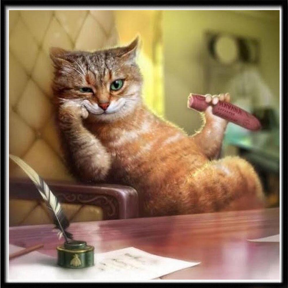 Pictura cu diamante 5D Diy Broderie cu punct de cruce Kit complet Pictură cu diamante pisica Decorare perete de acasă Cadouri de sărbători lucrate manual