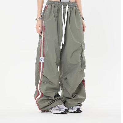 Pantalones cargo Y2K para mujer, con bolsillos y cordón, de pierna ancha, elegantes, estilo punk, holgados, a rayas, para correr, con paracaídas, para primavera, verano y otoño