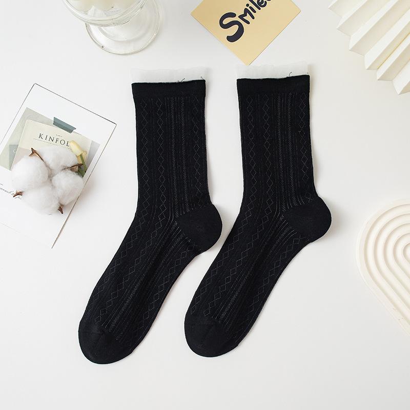 

Sock Children s Summer Mesh Thin Style Mid-calf Socks, Pure Color, Pure Cotton Edge, Openwork, Breathable, Long Pile Cotton Socks 1 pair чорний
