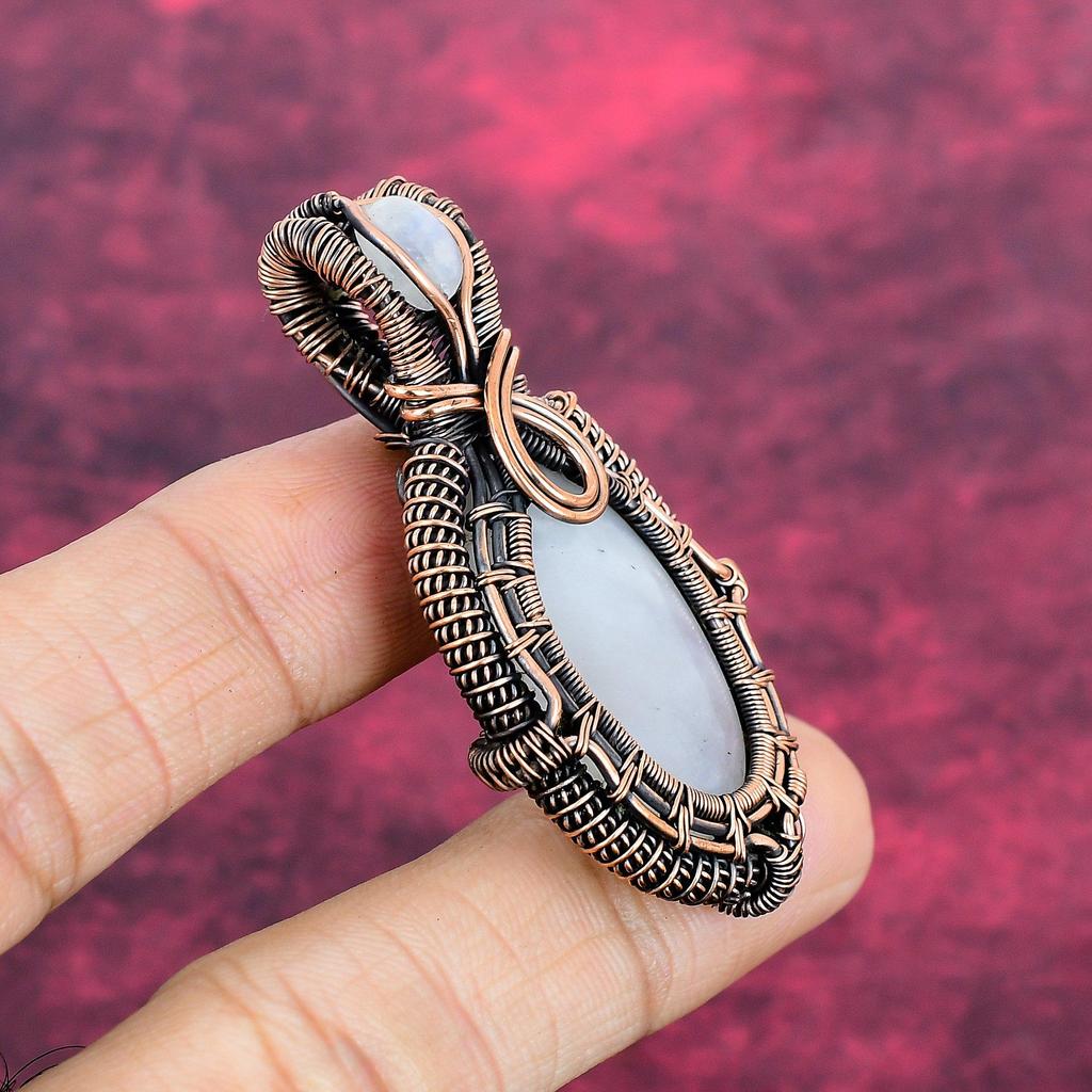 Rainbow Moonstone Pendant Gemstone Copper Wire Wrapped Jewelry Handmade Pendant