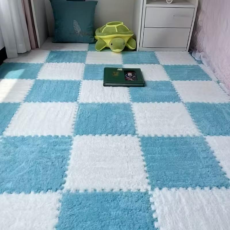 30x30cm EVA Foam Plush Interlocking Floor Mat Soft Carpet Tiles Play Mat Non-Slip Puzzle Rug for Home Living Room