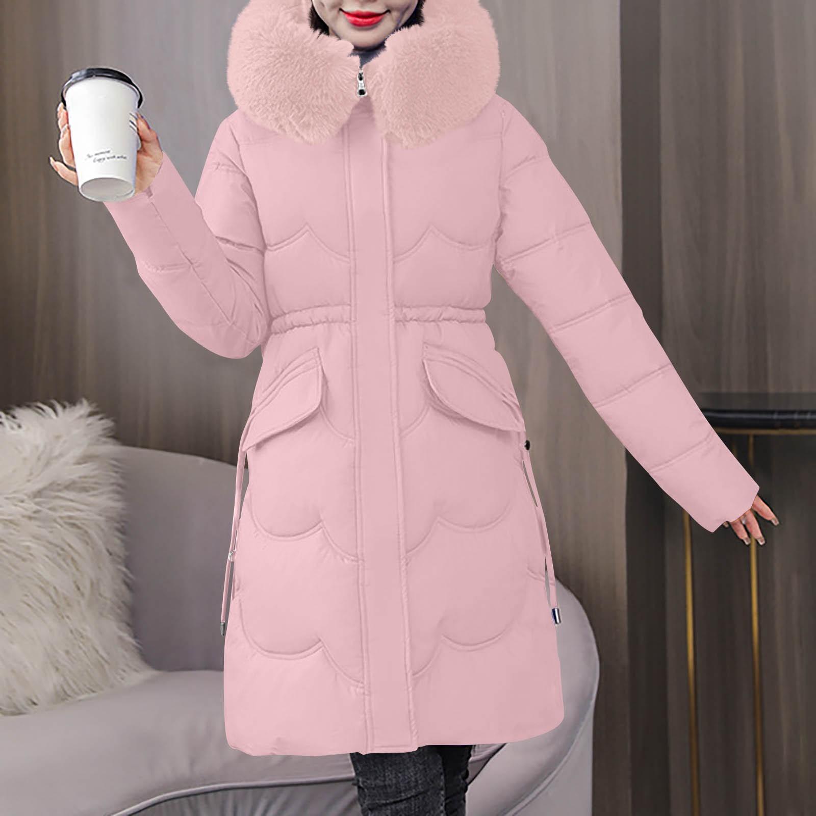 

Женская модная повседневная однотонная хлопковая куртка с капюшоном и плюшевой застежкой-молнией и пуговицами средней длины с длинными рукавами XXXL розовый