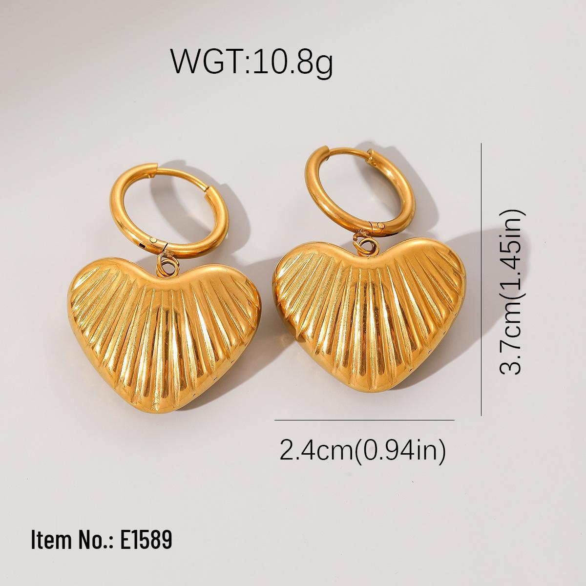 18K Gold-Plated Stainless Steel Heart Earrings, Trendy Exaggerated Design, Fade-Resistant for Women.