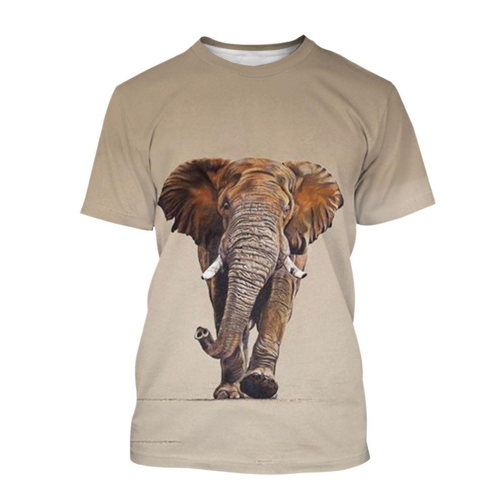 Summer Fashion 3D Printed Cute Nice Animal Elephant Men Fresh And Simple Short Sleeve Round Neck T-shirt Tops