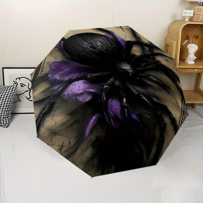 

Spider-Themed Umbrella with 8 Iron Bones & Purple Floral Design - Windproof Portable Foldable Sunshade, Automatic Open Compact (as the picture,Iron&8K)