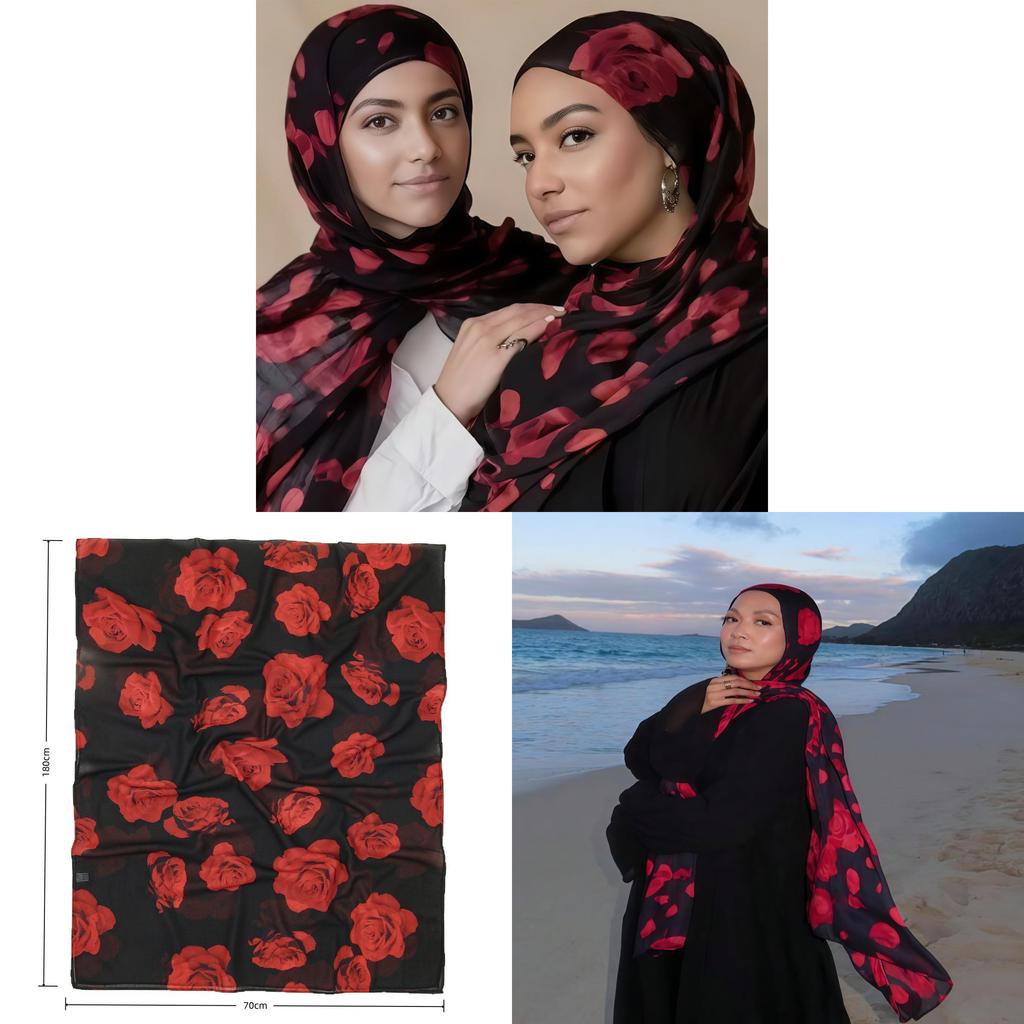 Rose Flower Silk Scarf With Breathable And Warmth For Women Fashion Accessory