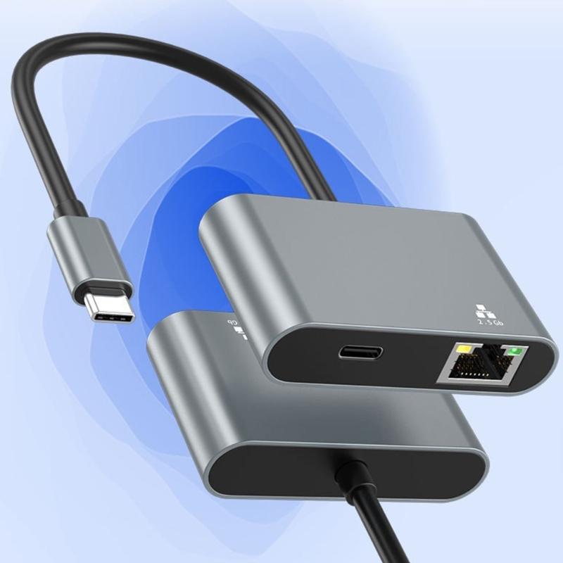 Portable Aluminum Alloy USB C Male to RJ45 Ethernet processor Supporting 2500Mbps and 100W Fast Charging Plug and Play for Home Office