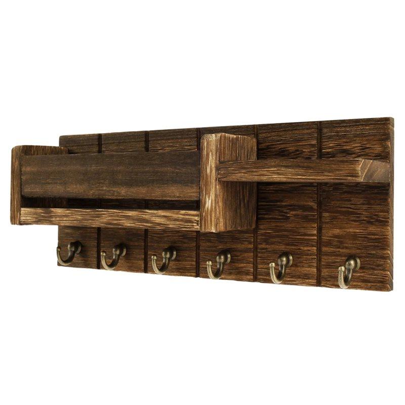 M-Modern-Mail Organizer For Wall Mount Includes Shelf, Key Holder, Letter Holder& Hooks- For Wall-Mount Design коричневый