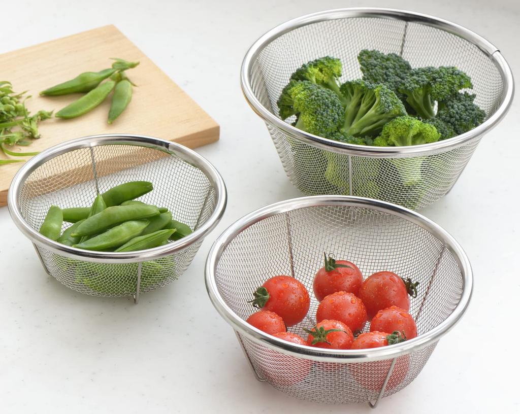 Yoshikawa Mini Set and Stainless Mizureed Made in SJ3466 Colander, 3-Piece (13, 15, 17m), Steel, II, Tsubame-Sanjo, Japan,