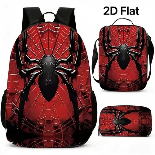 Spider Pencil Case Student Picnic Bag Cartoon Hero No Return Printed Schoolbag Convenient And Large-Capacity Three-Piece Set