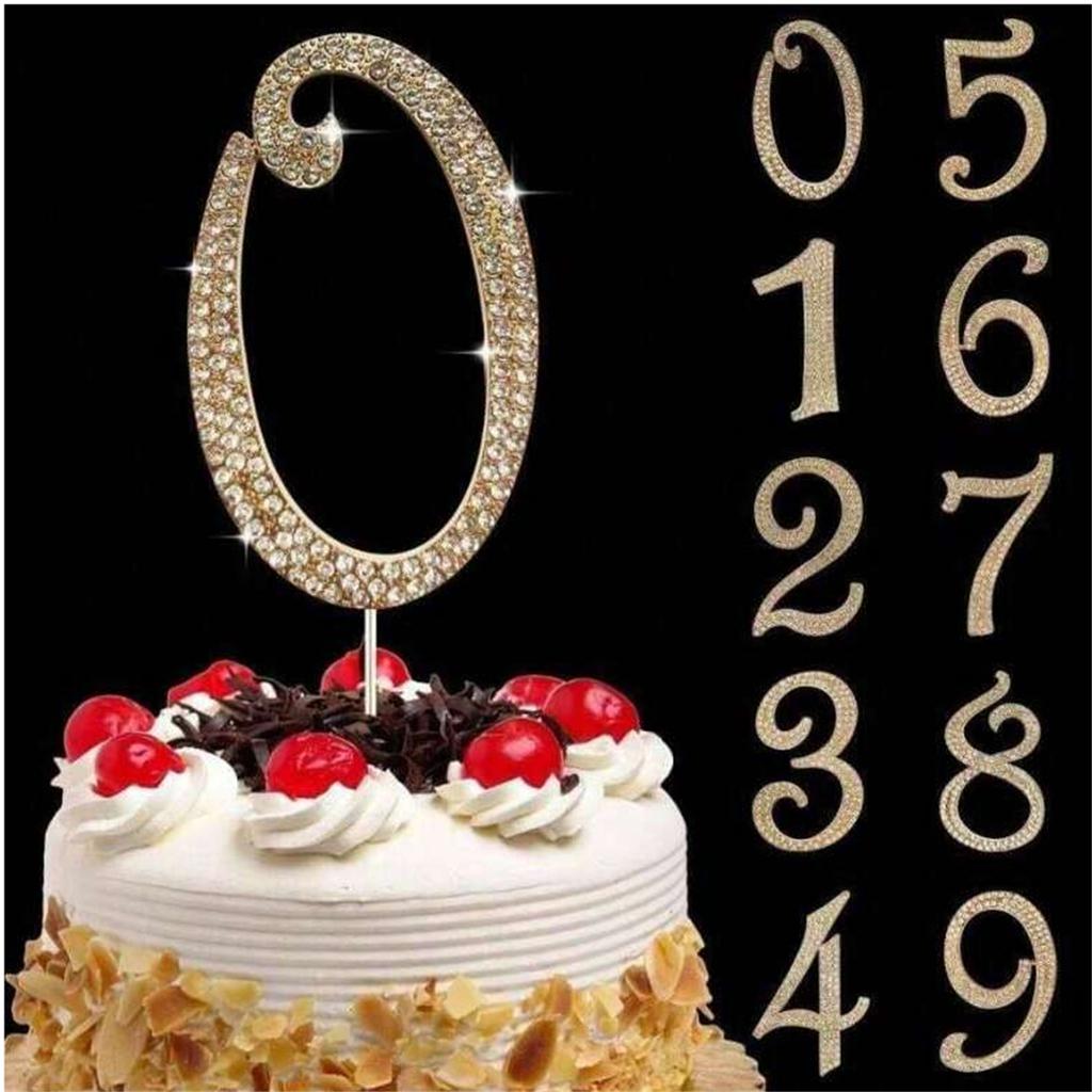 Large Gold Rhinestone Number Cake Topper (1pc)-0/1/3-9 Bling Design for Birthday Parties,Weddings & Anniversaries Digital candle