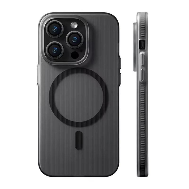 

Гофрированный узор для магнитного беспроводного зарядного чехла Magsafe для iPhone 15 14 13 12 16ProMax нескользящий бампер жесткий матовый чехол из ПК iPhone 13 Pro Max чёрный