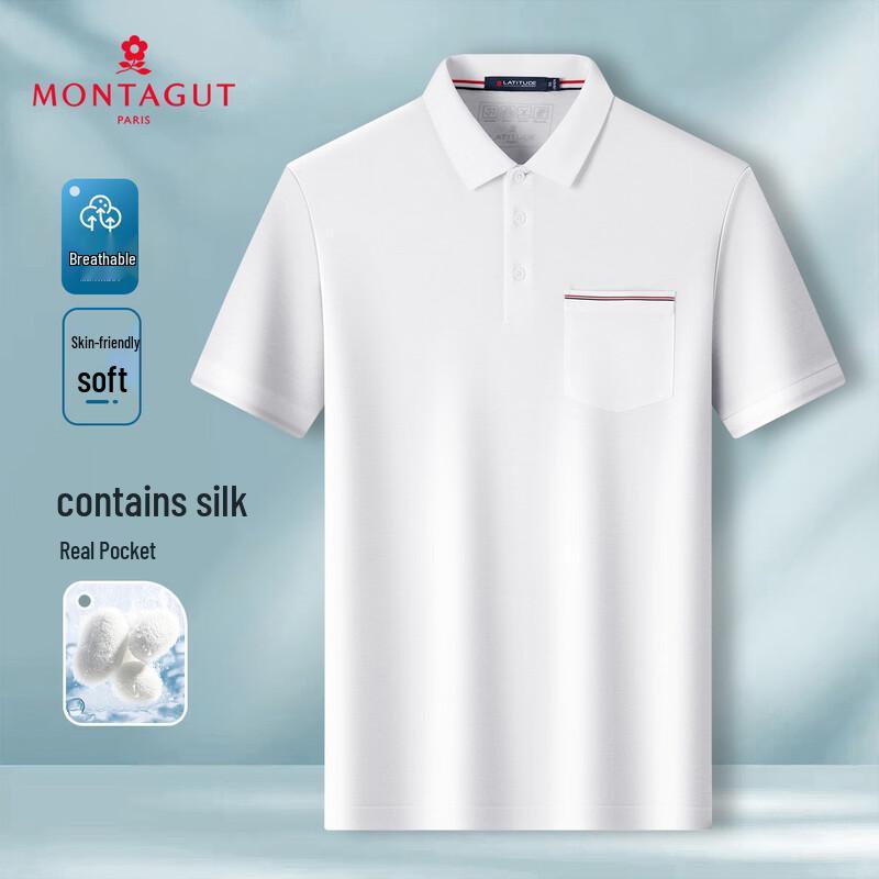 MONTAGUT Men s Luxury Silk Blend Breathable Short Sleeve Polo Shirt 52