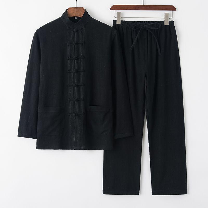 Herren Langarm Baumwolle Leinen Tang Anzug - Retro Chinesischer Stil Geknöpftes Gewand für Mittelalte und Ältere, Ideal für Tai Chi.