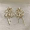 Korean Pearl Bow Tassel Earrings Handmade Pearl Beads Long Earring for Women Wedding Jewelry Temperament Dangle Ear Ring