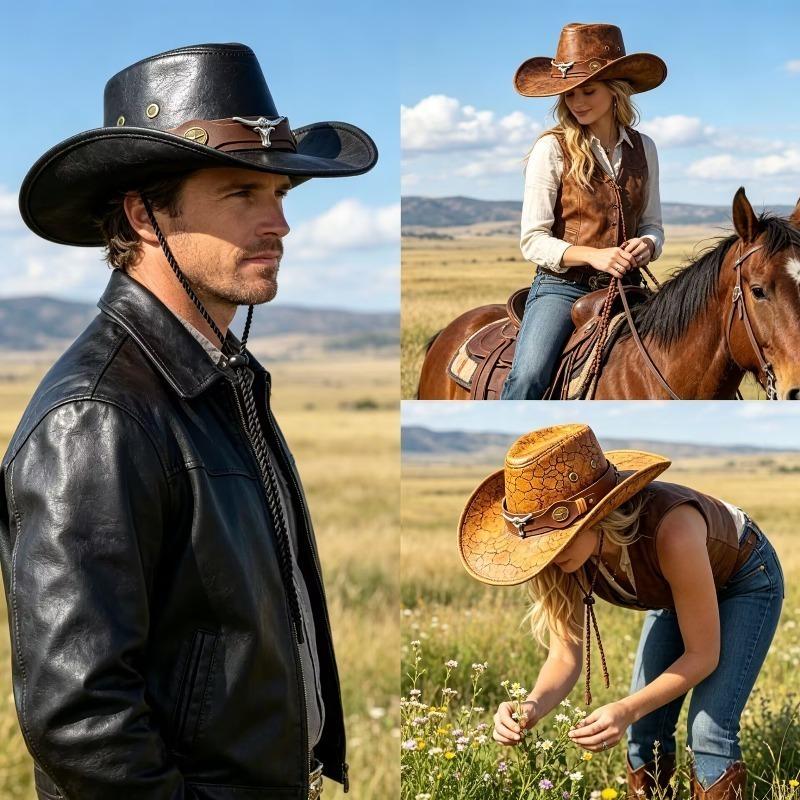 New Western Cowboy Knight Hat Head Retro Outdoor Travel Flat Top Knight Hat Party Hats Cowboy Accessories Men and Women