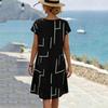 Women Casual Loose Short Sleeve Dress Summer Comfortable Knee Length A Line Dress Lightweight Breathable Fabric Simple Geometric Print