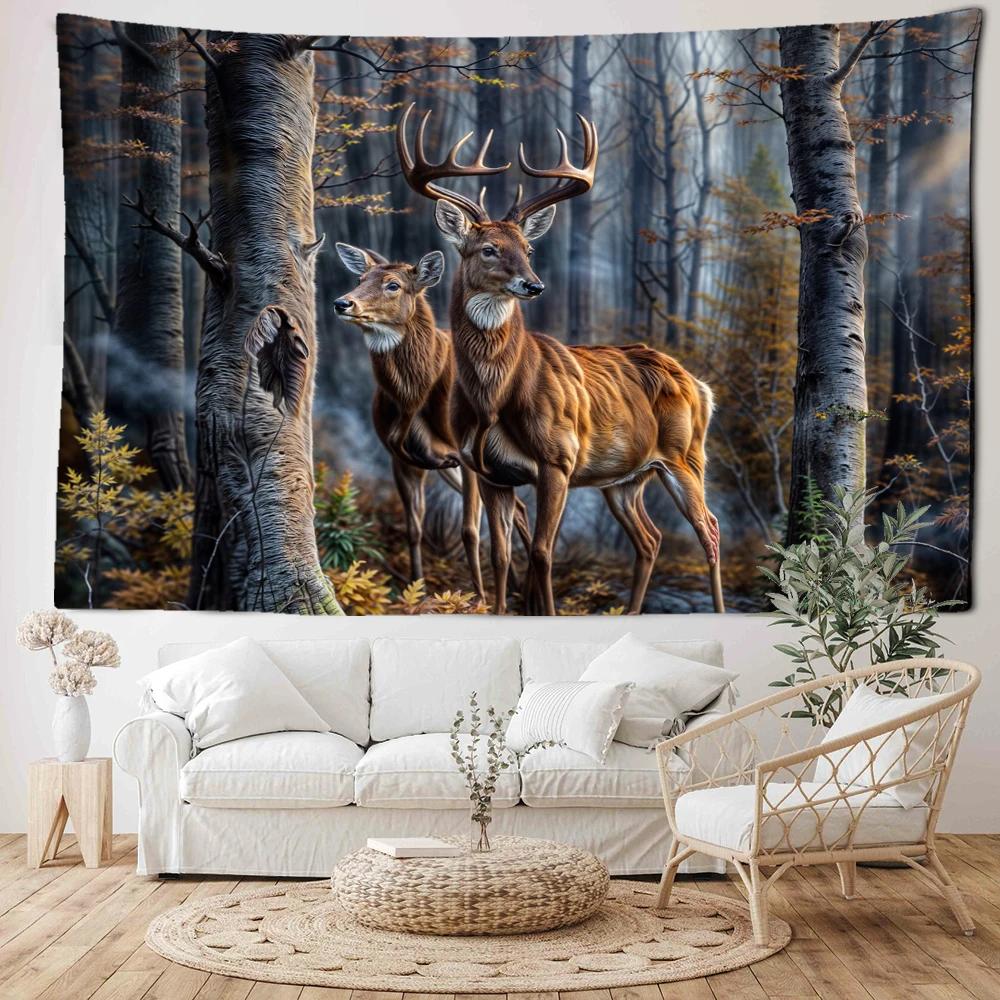 Vintage Elk Forest Tapestry Wall Hanging Hippie Bohemian Minimalist Art Landscape Dormitory Living Room Home Decor