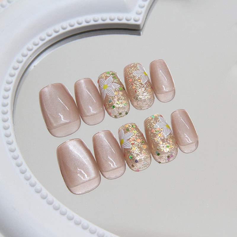 Chasing light cat's eye wearing nail removable nail art piece nail piece small short T ballet nail sub-code prefabricated nail 30 pieces