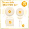 200Pcs Scalloped Edge Tableware Set Party Supplies Thickened Paper Dinnerware with Napkin Plate and Fork for Weddings Tea Party