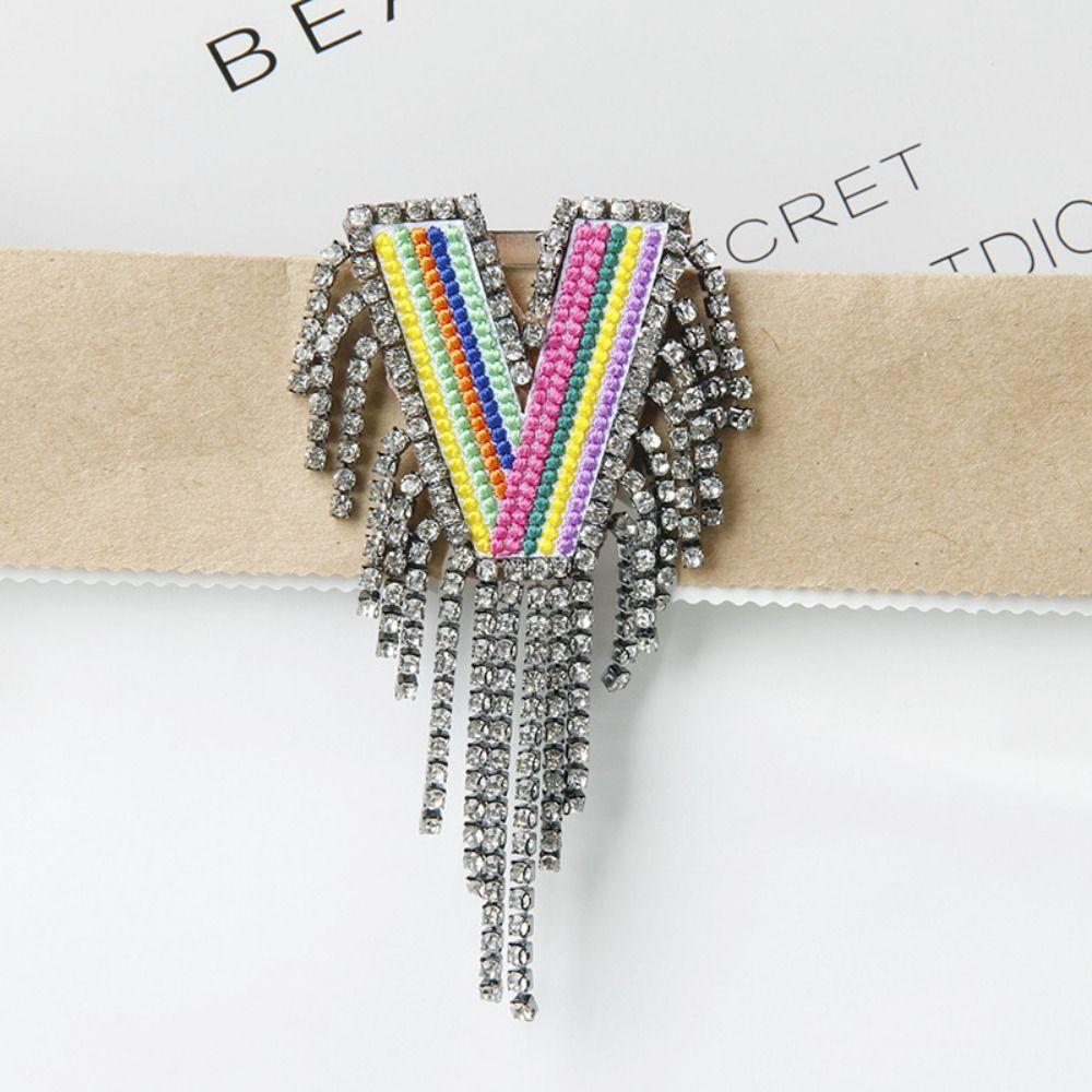 Embroidery Rhinestone Tassel  Brooch A-Z Letter Banquet Clothes Pin  Decoration