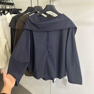 8861 Women's Long-Sleeve Slant Lapel Designer Shirt for 2024