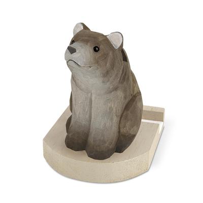 Fika Bear Wooden Tabletop Smartphone and Glasses Stand, Natural Wood, Animal Design