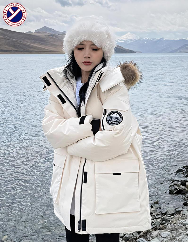 Inotenka Winter Padded Hooded Parka with Warm for Commuting and Available In M and L Sizes Women's Coat, Pockets, School, (L Beige)