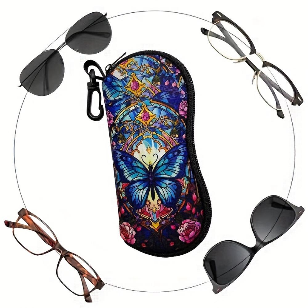 1pc Blue Butterfly-patterned Zippered Sunglasses Pouch, Ultra-lightweight and Portable, Fits All Sizes of Glasses, Suitable for Both Men and Women.